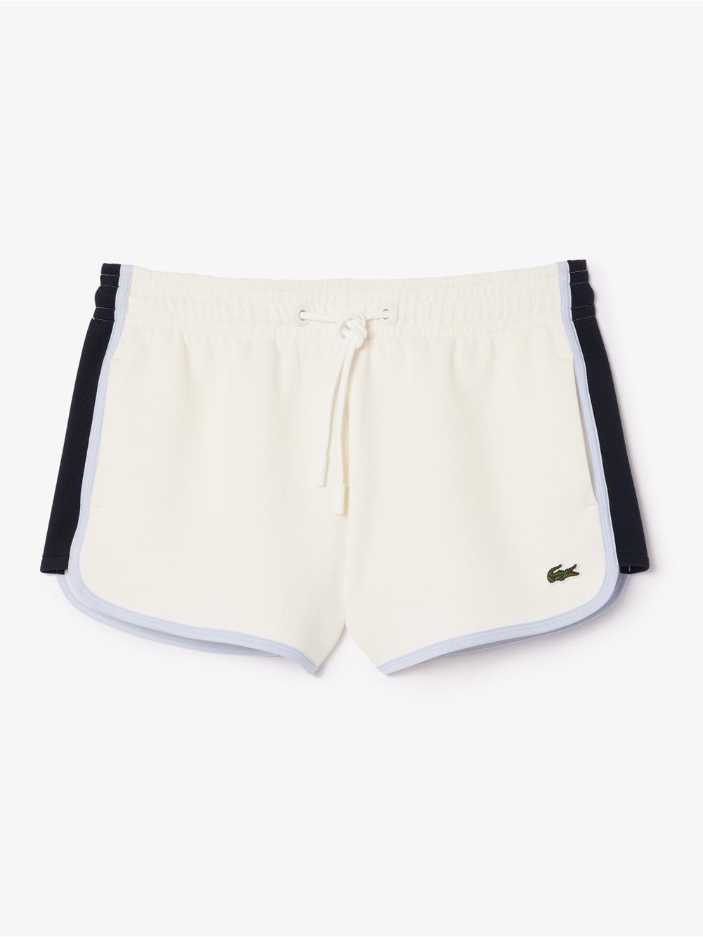 Lacoste Women's Contrast Panel Piqué Shorts White Navy Blue Light Blue Large 42